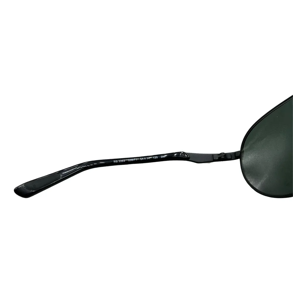 Ray-Ban RB 3393 006/71 Black Aviator Sunglasses Dark Green Lens 64-14-120